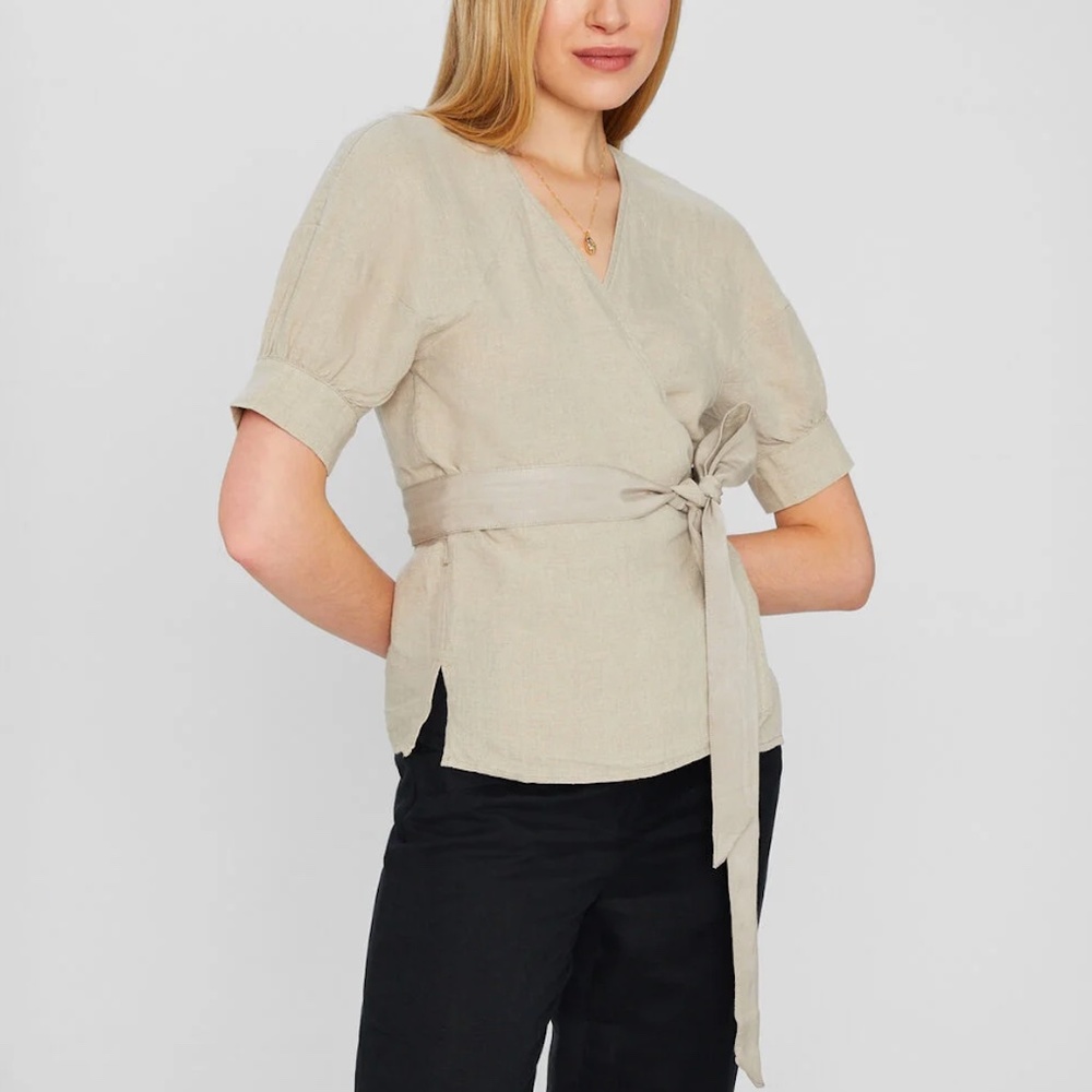 Linen Wrap Top - New With Tags - NEVER WORN - Natural